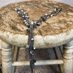 Silver Chain Beaded Lariat Necklace